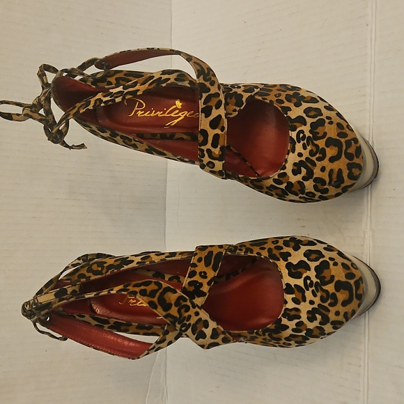 👣PRIVILEGED 😽 Leopard Stilletto Platform "STRIPPER " Heels S 9 - Picture 2 of 8